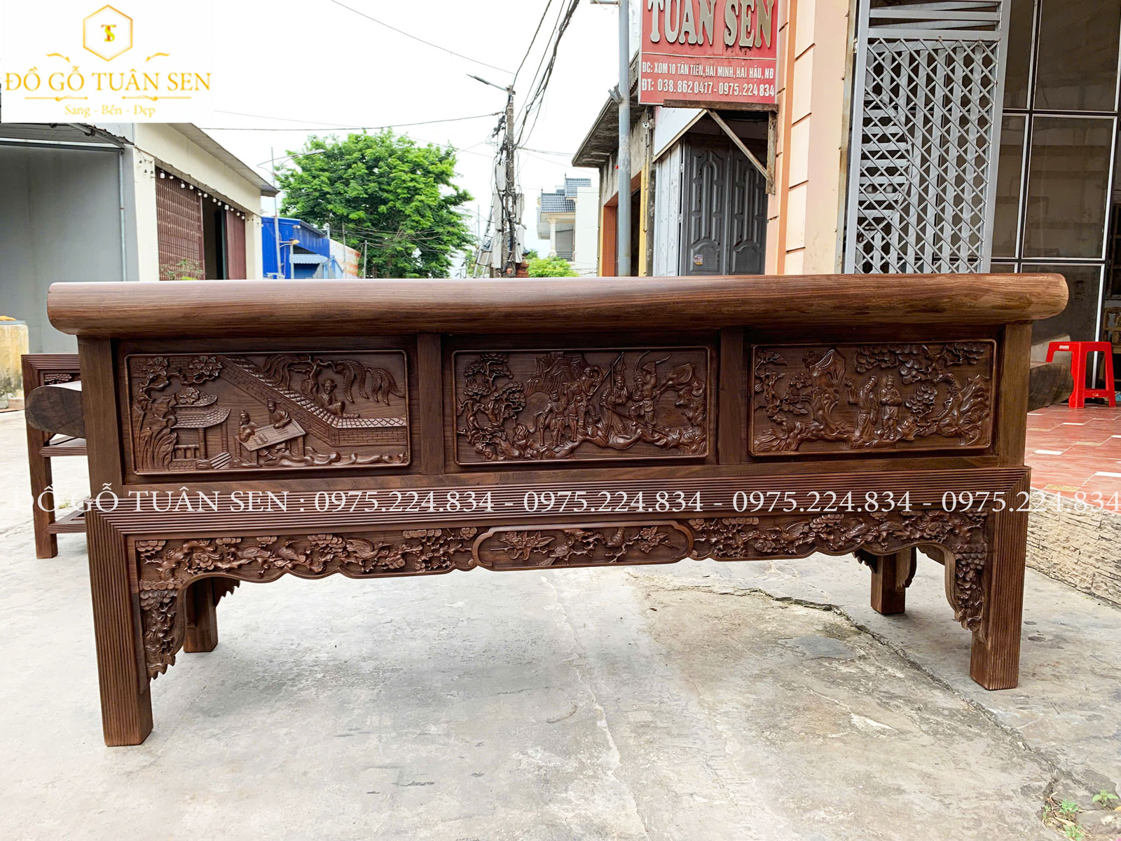 Hình ảnh Thông tin  bộ trường kỷ chạm tích tam quốc chạm tay ting sảo